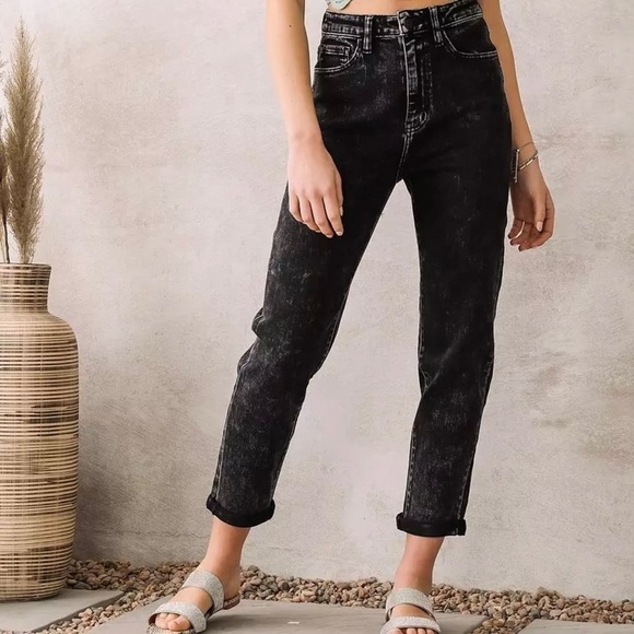 KanCan 27 (7) Ultra High Rise Baggy Fit Black Jeans Womens Stretch Acid Wash - Picture 2 of 15